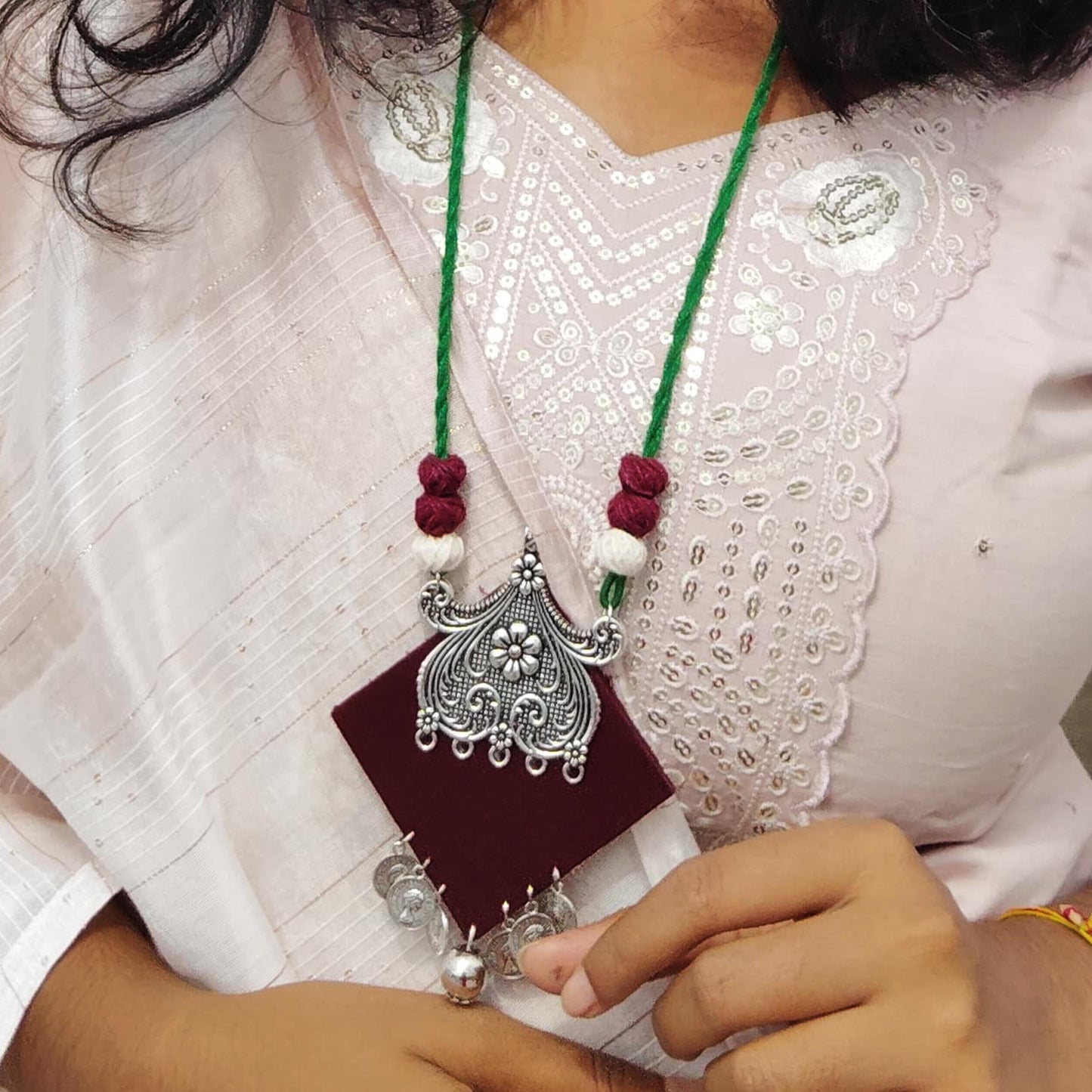 Maroon Velvet Tribal Necklace Set