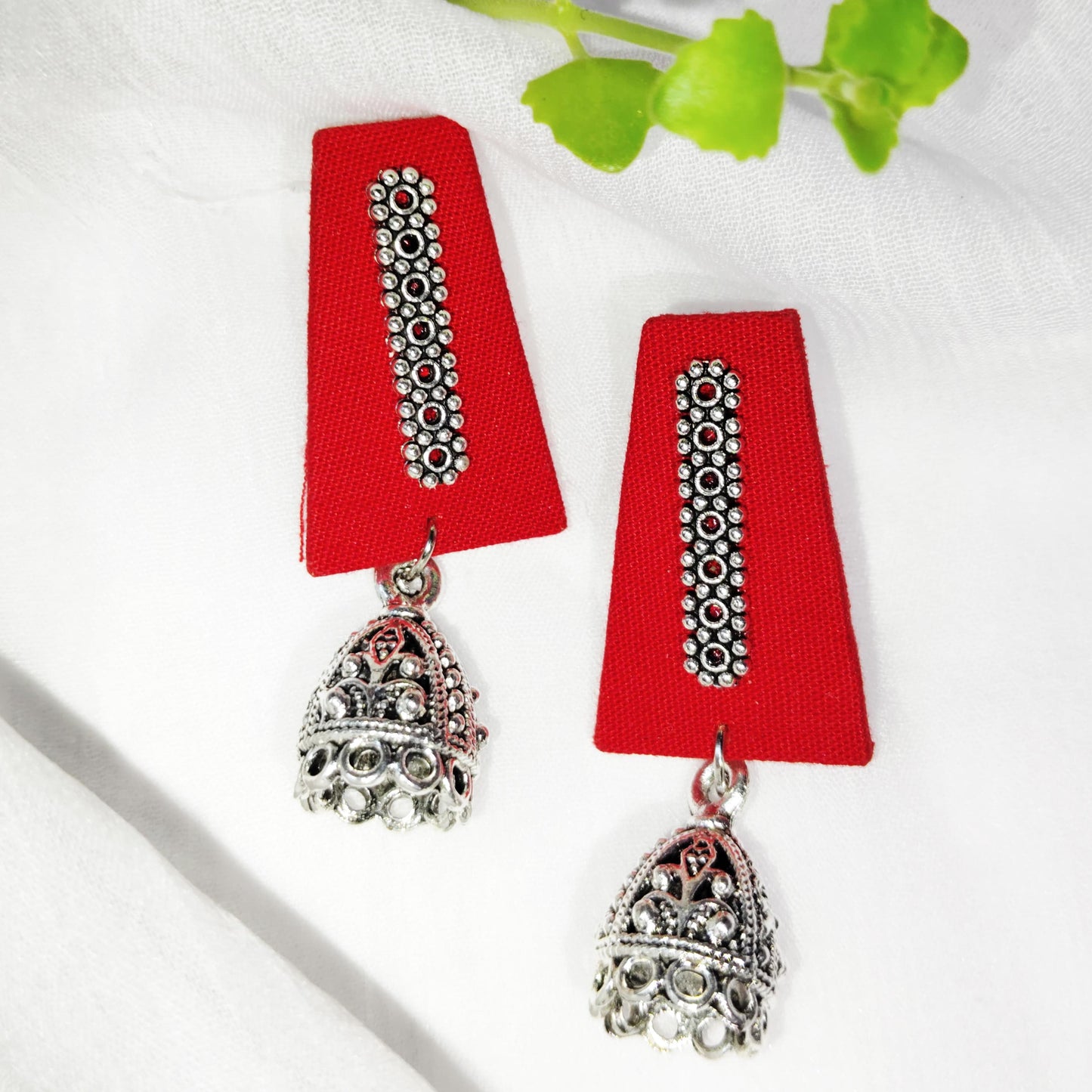 Red Fabric Jhumka Earrings