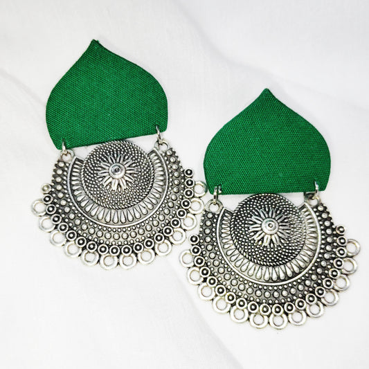 Green Leaf Oxidized Earrings