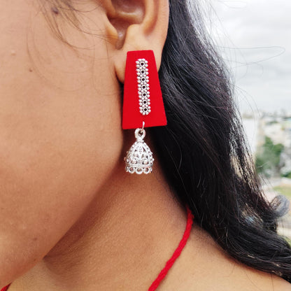 Red Fabric Jhumka Earrings