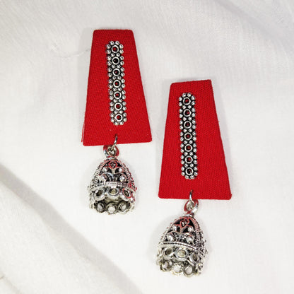 Red Fabric Jhumka Earrings