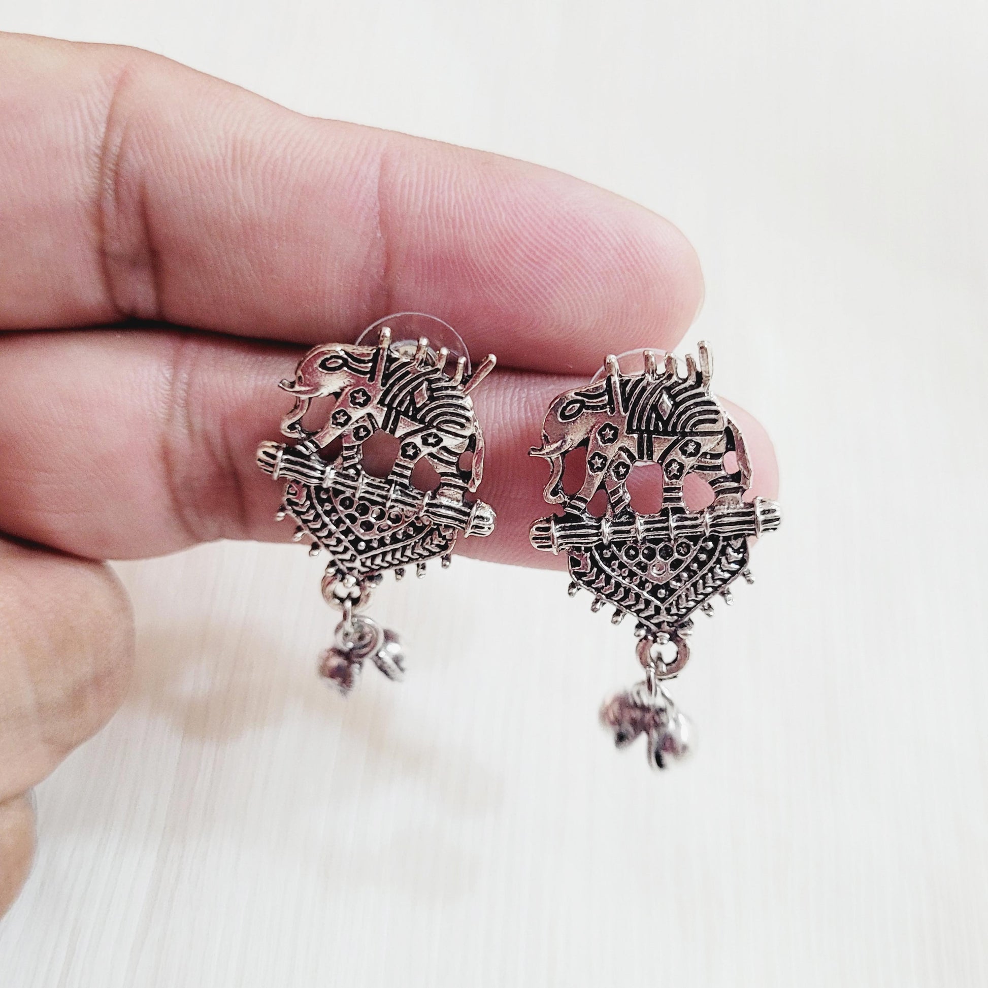 Traditional Silver Elephant Jhumka Earrings