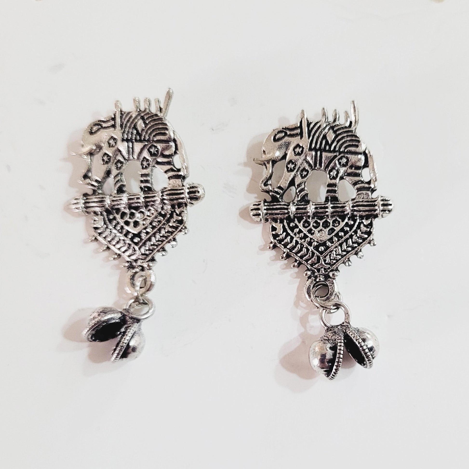 Traditional Silver Elephant Jhumka Earrings