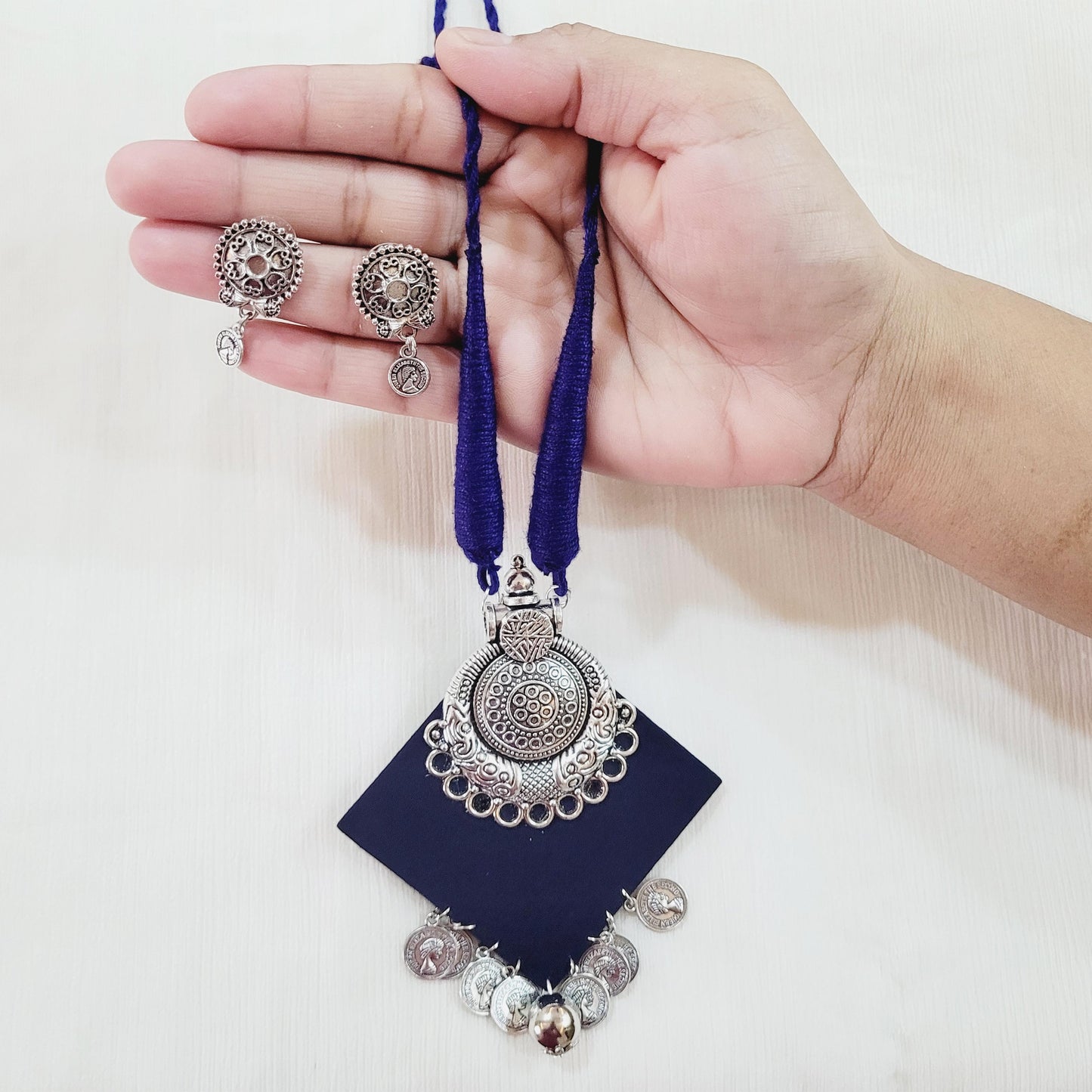 Blue Velvet Tribal Necklace Set