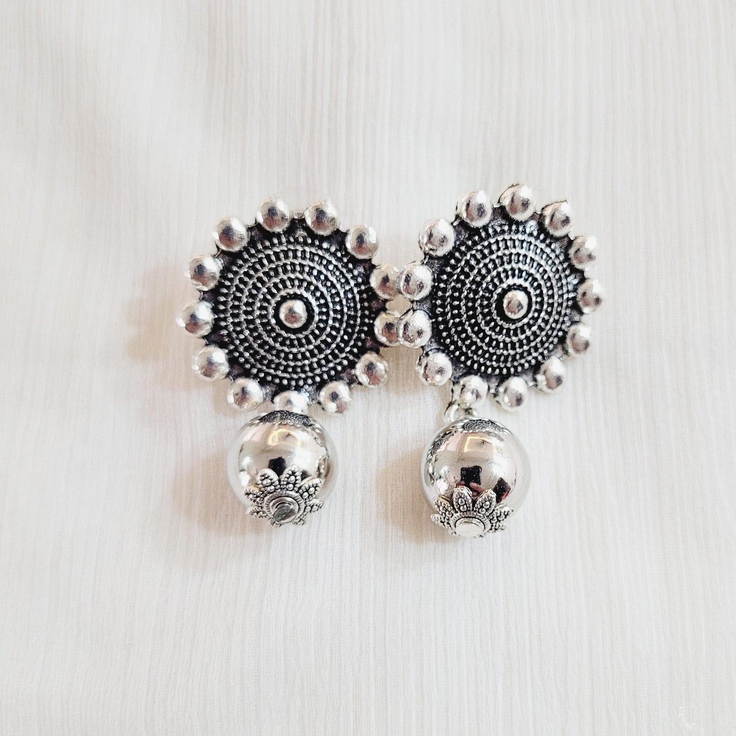 Oxidized Silver Jhumka Earrings
