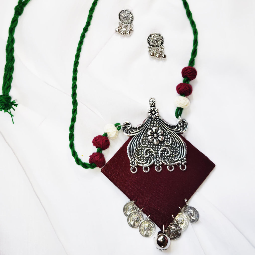 Maroon Velvet Tribal Necklace Set