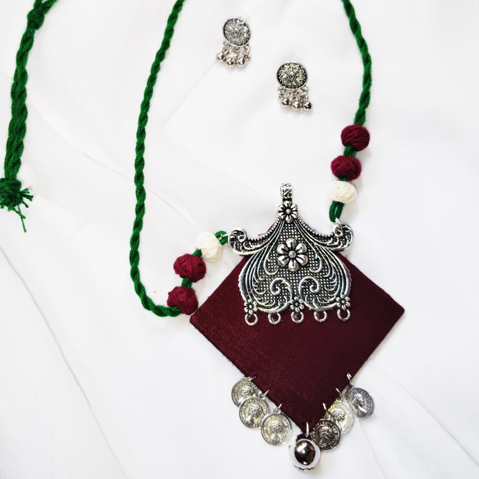 Maroon Velvet Tribal Necklace Set