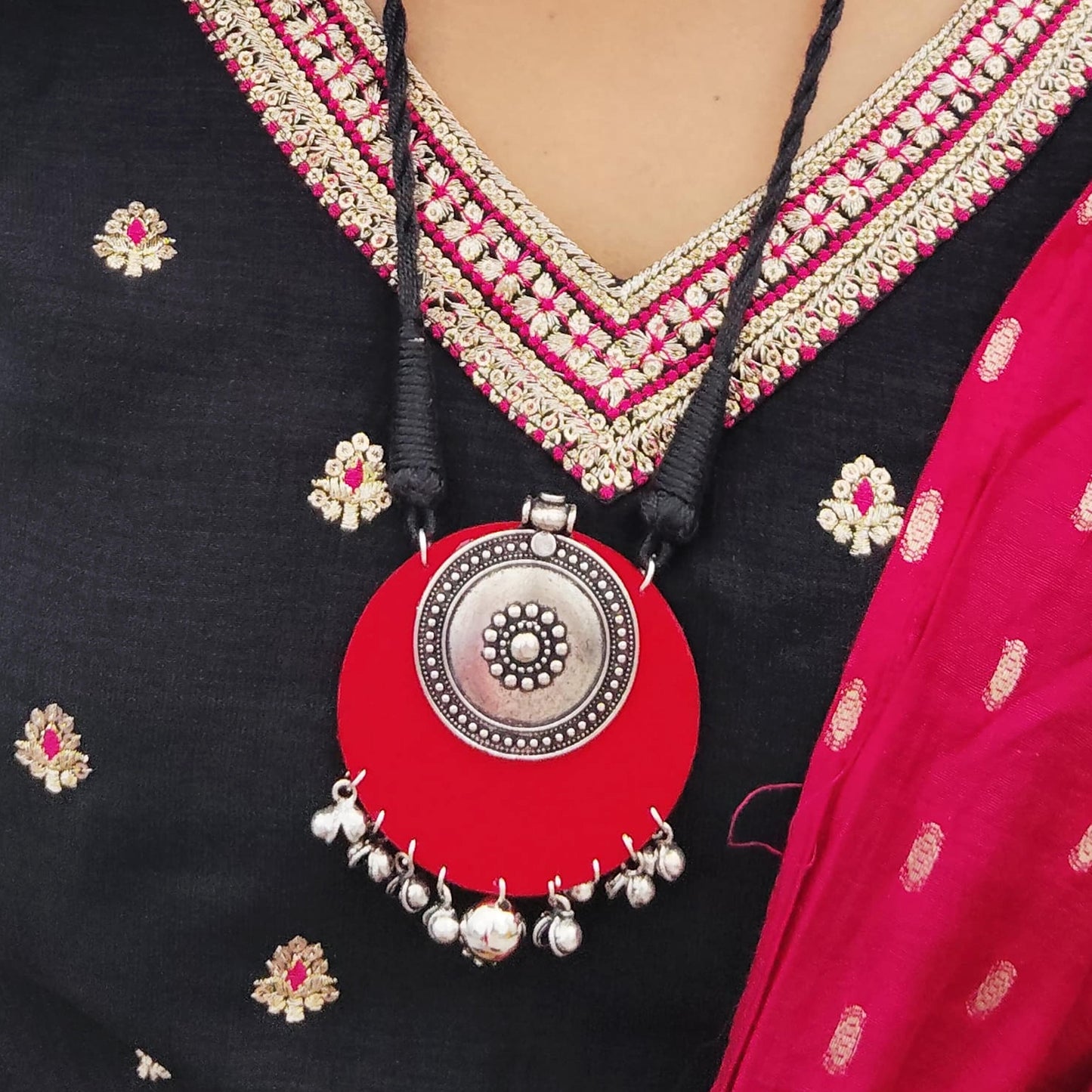 Red and Silver Ethnic Necklace Set