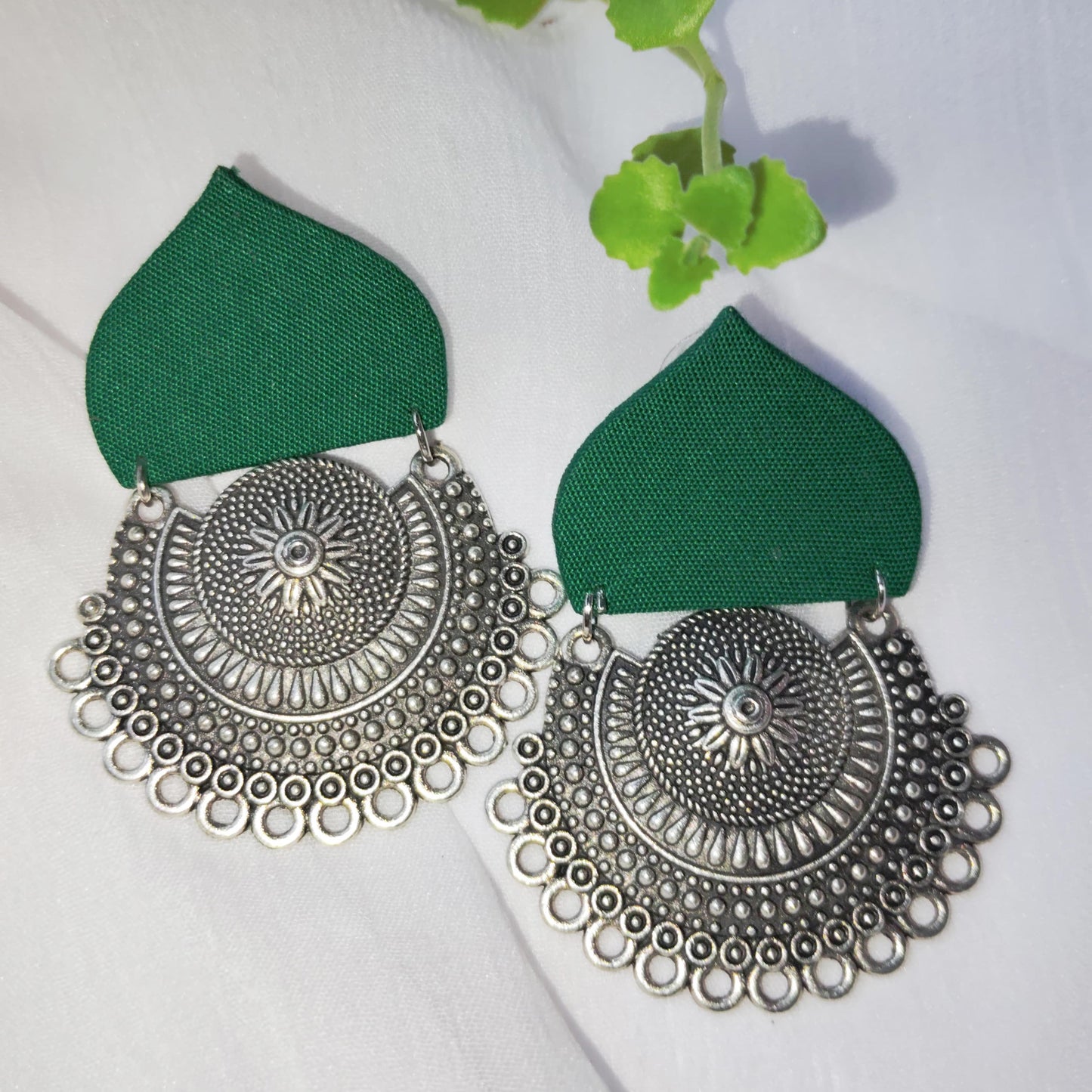 Green Leaf Oxidized Earrings