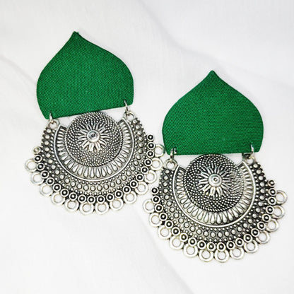 Green Leaf Oxidized Earrings