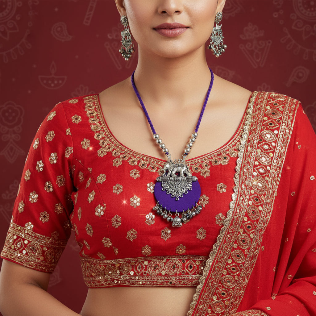 Handcrafted Elephant Pendant Necklace Set