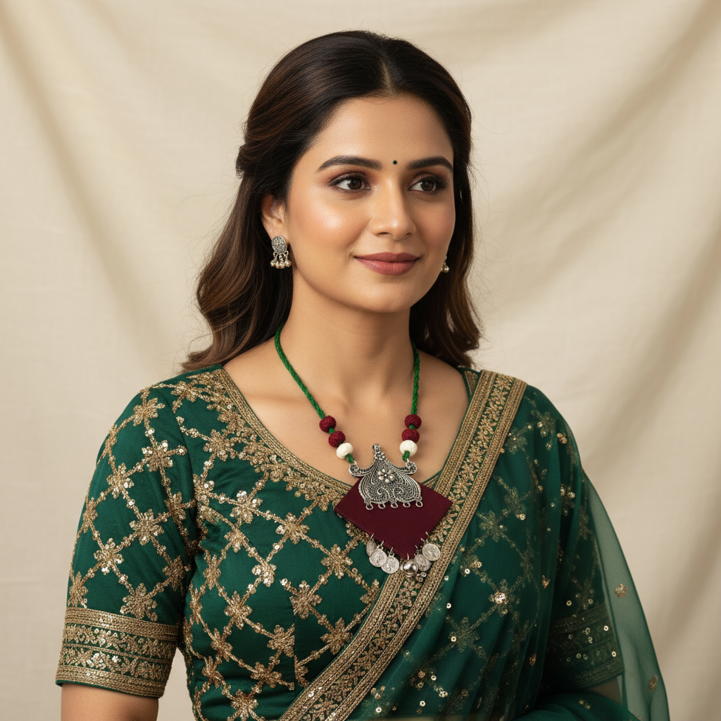 Maroon Velvet Tribal Necklace Set