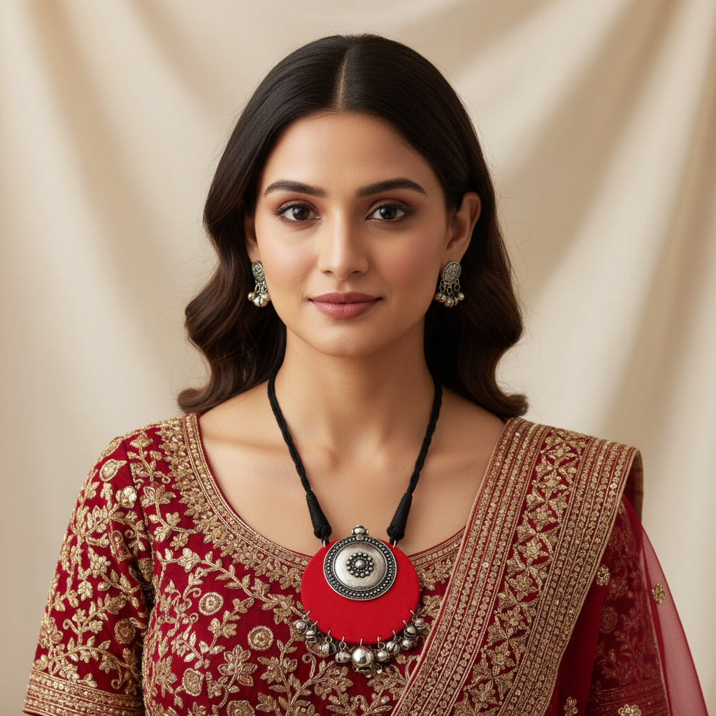 Red and Silver Ethnic Necklace Set