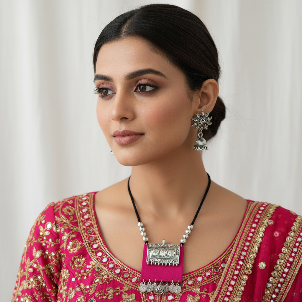 Ethnic Floral Pendant Necklace Set