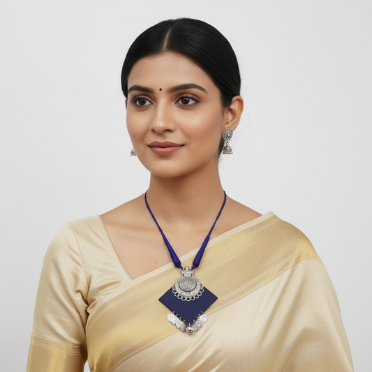 Blue Velvet Tribal Necklace Set