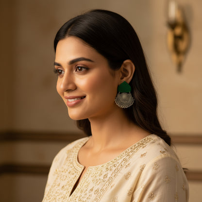 Green Leaf Oxidized Earrings