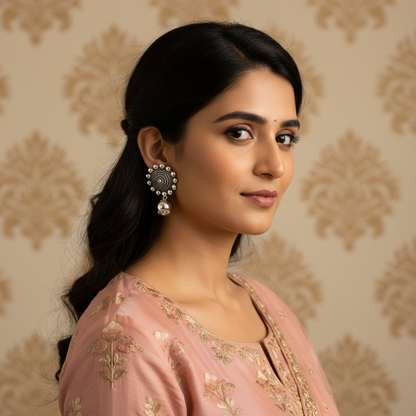 Oxidized Silver Jhumka Earrings