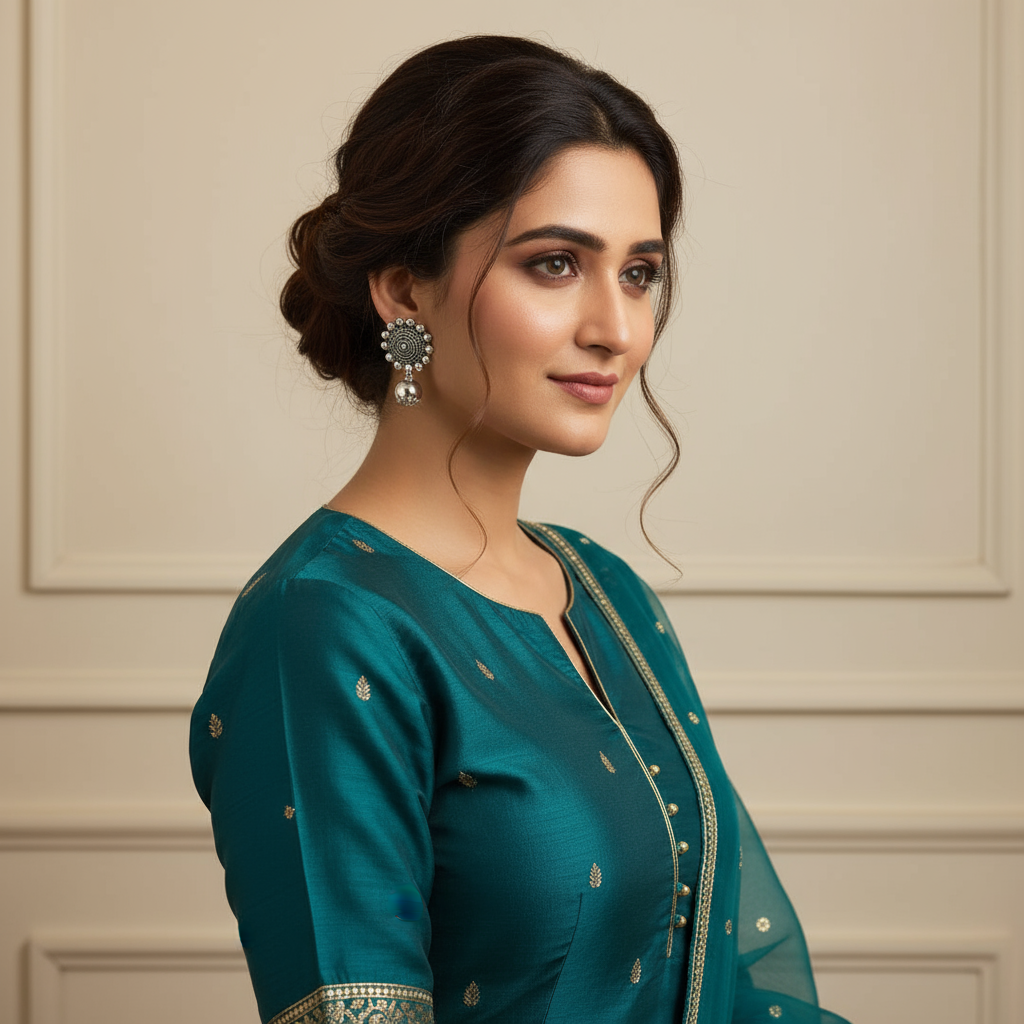 Oxidized Silver Jhumka Earrings